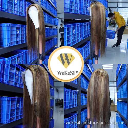 10a Grade Deep Wave Hd Swiss Transparent 4x4 5x5 Lace Frontal Wig Honey Brown Ombre Highlight Human Hair Closure Wigs